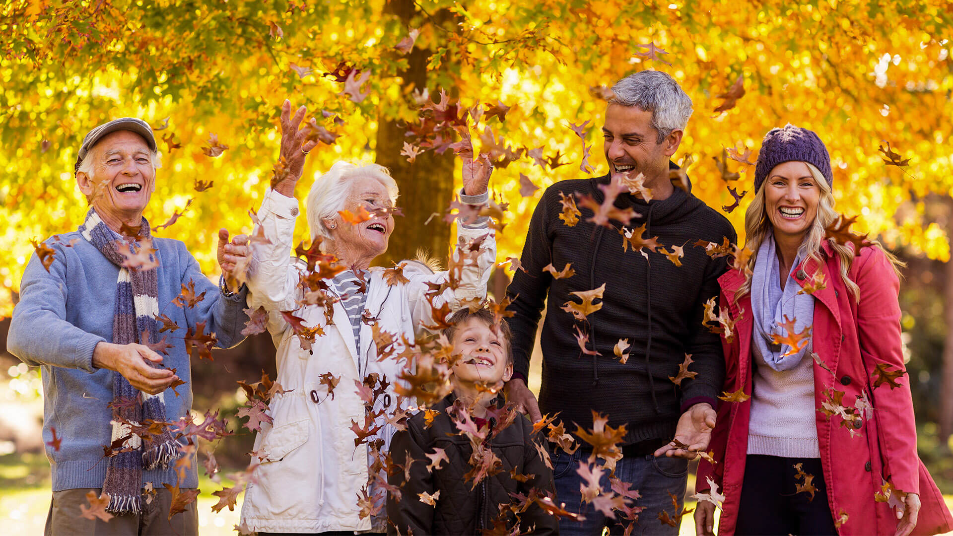 Multi generational family enjoying an autumn day